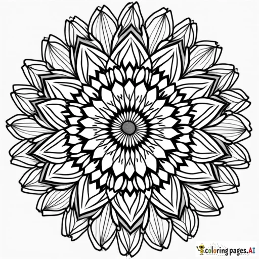 Create a page in an adult coloring book mandala using only simple black-and-white realistic line drawings. There should be no gray areas or people. - Free Printable Coloring Page