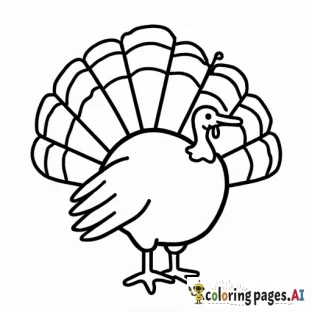 turkey outline, with 5 feathers you can see fully, each feather has 4 bands on it, the bands should be equally spaced - Free Printable Coloring Page