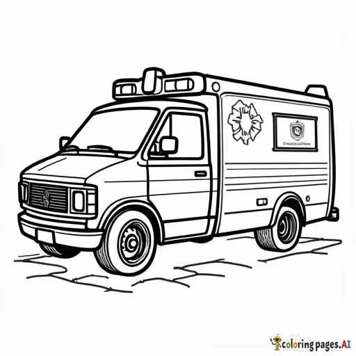 10 colouring pages that includes ambulances, police vehicles, and rescue vehicles