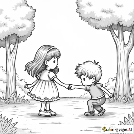 2 kids playing in the park,  one girl and one boy