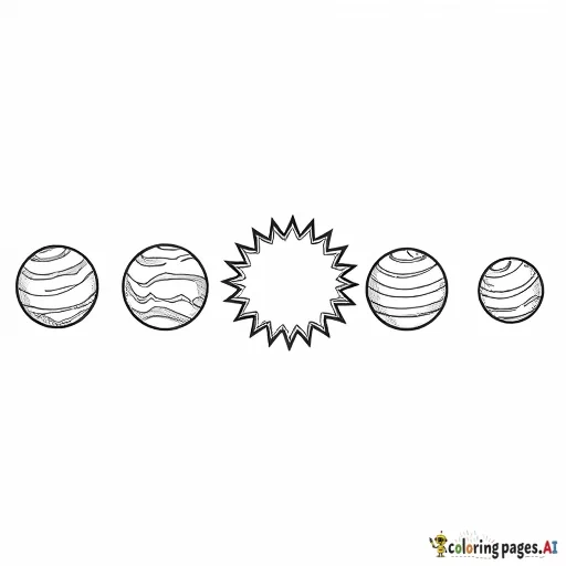 5 planets aligned one after another with sun in front of them, planets have different, visible real patters like Earth