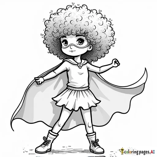 5 years old curly hair girl as a super hero, super kid, fighting againts criminals