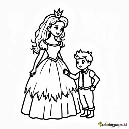 Draw a princess with curly blonde hair and a little prince