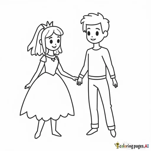 Can you draw a blonde-haired curly-haired princess and a little prince?