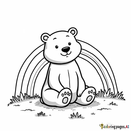 A  bear sitting under a rainbow