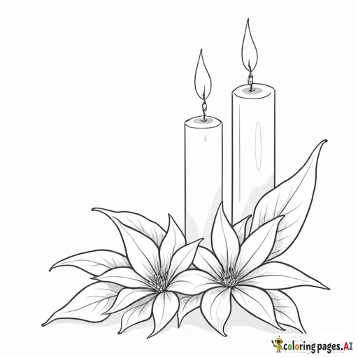 A beautiful L shaped poinsettia L corner cluster with 2 candles
