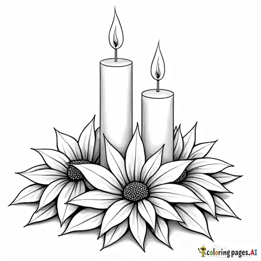 A beautiful poinsettia L shaped corner cluster with 2 candles