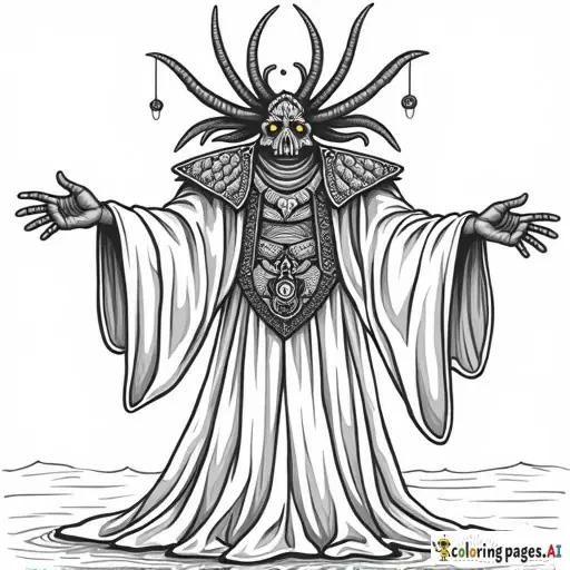 a black and white drawing using thick black lines for an adult coloring book that has to do with Abomination no shadows