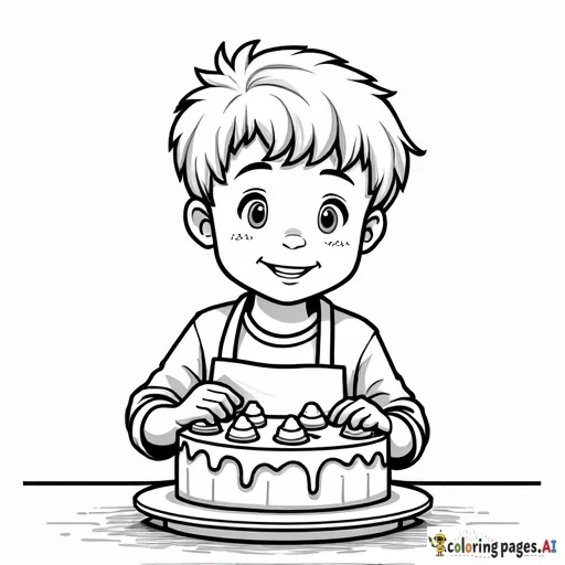 a boy baking a cake