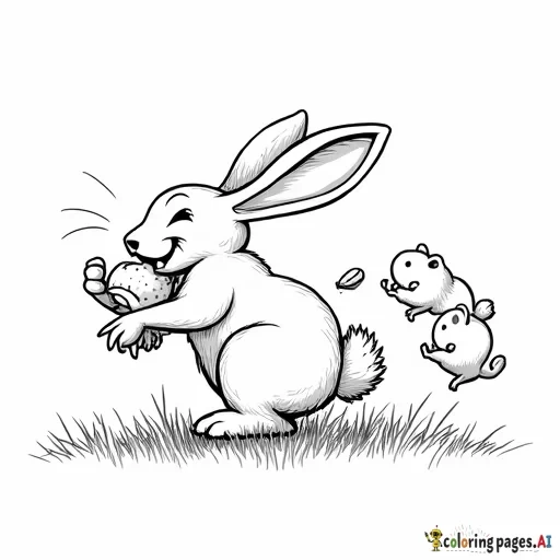 a bunny scooping up field mice and bopping them on the head