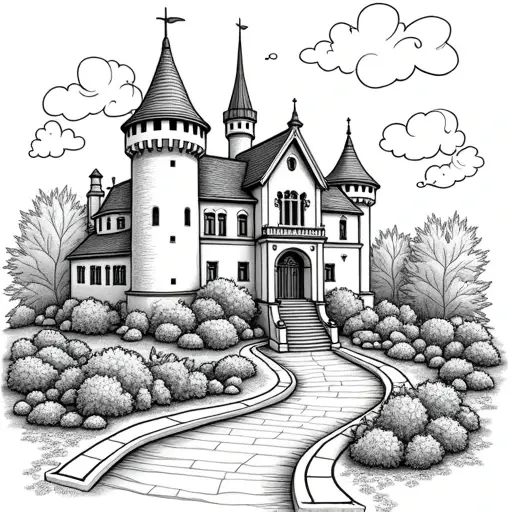 a castle garden - Free Printable Coloring Page