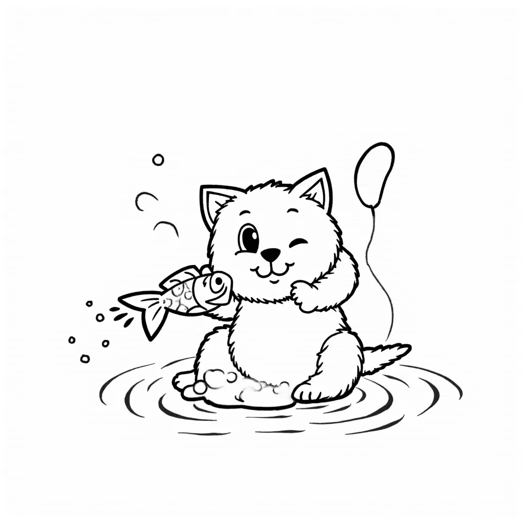 a cat catching fish