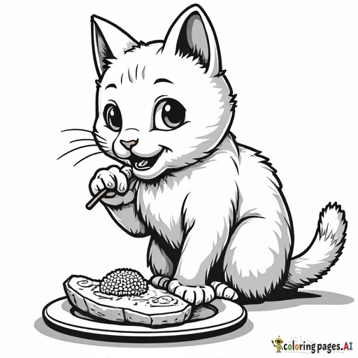 a cat eating dinazor coloring page