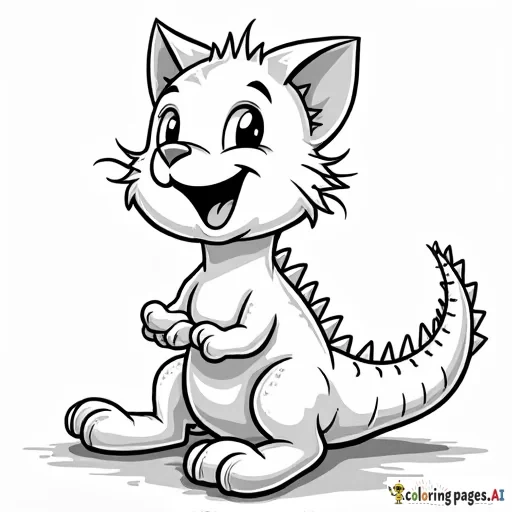 a cat eating dinosuar coloring page