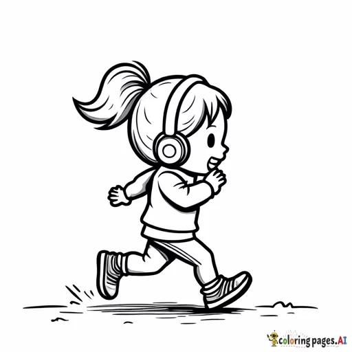A chibi jogging with headphones playing their favorite music