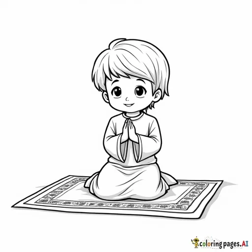 A child praying salah with a prayer mat.