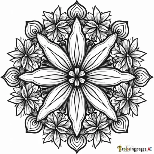 A clean and polished mandala-themed black-and-white line art coloring page featuring a plant similar to a marijuana plant, with leaves and flowers forming intricate symmetrical patterns. The design incorporates bongs seamlessly within the mandala, with the plant's leaves and stems flowing through and around the bongs. The overall style is highly detailed with precise and sharp outlines, ensuring all lines are clean and consistent. Perfect for coloring, with no shading or gradients, only pure black and white line art.