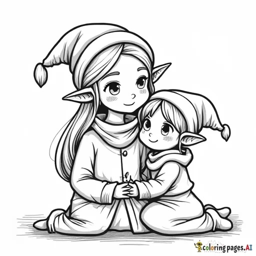 A coloring page with my daughter and the elf