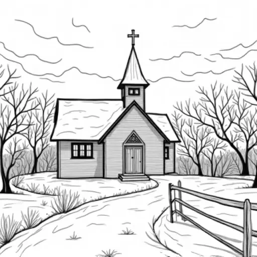 A country church in a snowy scene