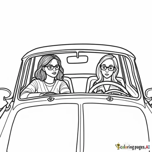 a curvy woman with glasses and long hair driving a car with a teenage girl, who has glasses sitting in the car playing on her device.