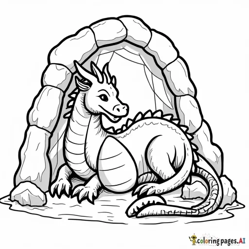 a dragon laying in a cave protecting a dragon egg