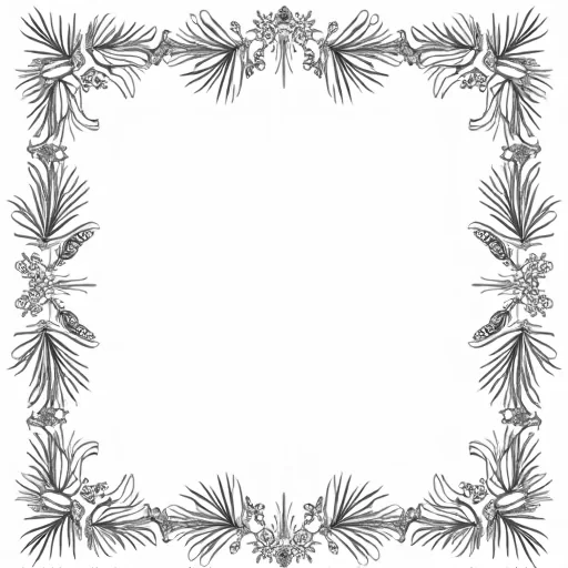 A frame with pine tree sprigs, small pine cones and berries