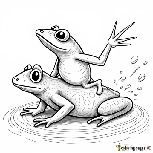 a frog jumping on a cat