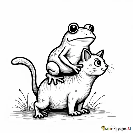 a frog jumping on a kitty cat