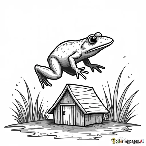 a frog jumping over a house