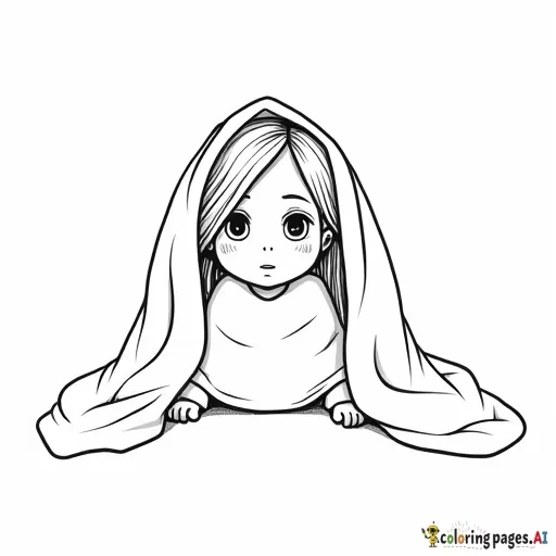 A girl with a blanket on her head