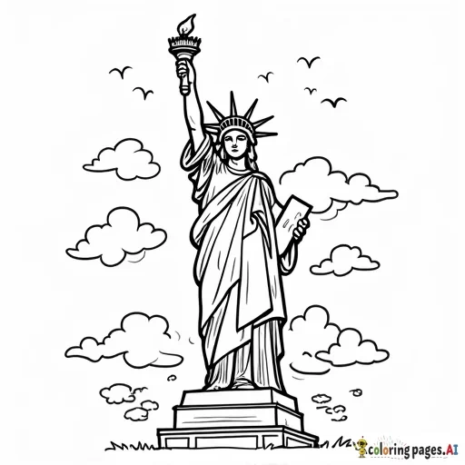 a happy dragon and the statue of liberty