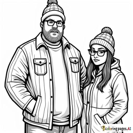 a heavy set man wearing a snow cap with plaid shirt on. Standing next to a teenager girl with glasses and shorter. and a woman with very long red hair with glasses, and curvy