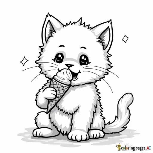 a kitten eating an ice cream cone