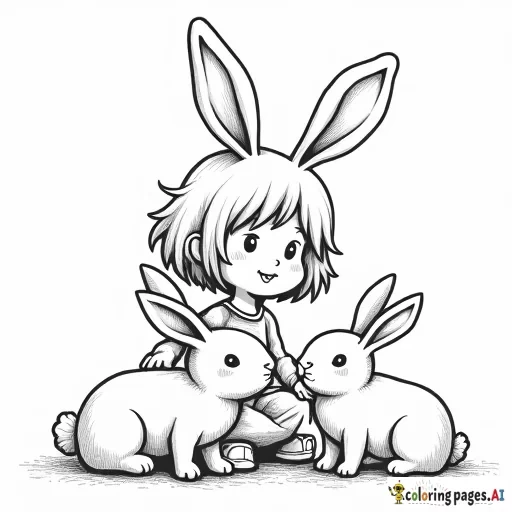 A little girl playing with bunnies