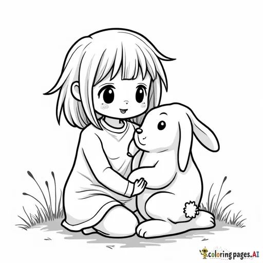 A little rabbit in the lap of a sweet girl