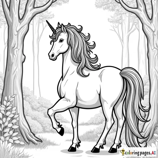 a majestic unicorn in a forest, fantasy art style, adults
