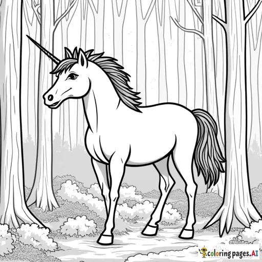a majestic unicorn in a forest, fantasy art style