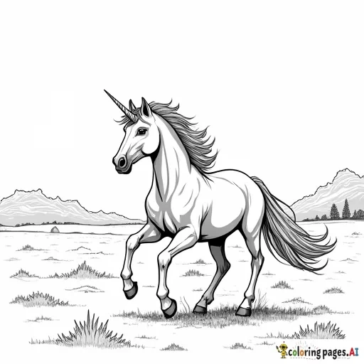 a majestic unicorn running through the plains, fantasy art style, adults