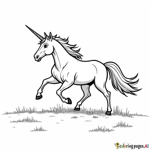 a majestic unicorn running through the plains, style similar to the movie "The Last Unicorn"
