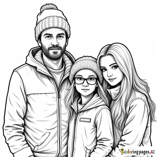 a man wearing a snow caqp with plaid shirt on. Standing next to a teenager girl with glasses and shorter. and a woman with very long red hair with glasses