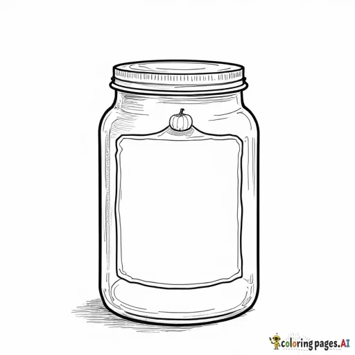 A realistic candle jar, with a flat lid and a label with a pumpkin