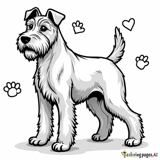 a schnauzer, blue heeler mix with hearts and paw prints