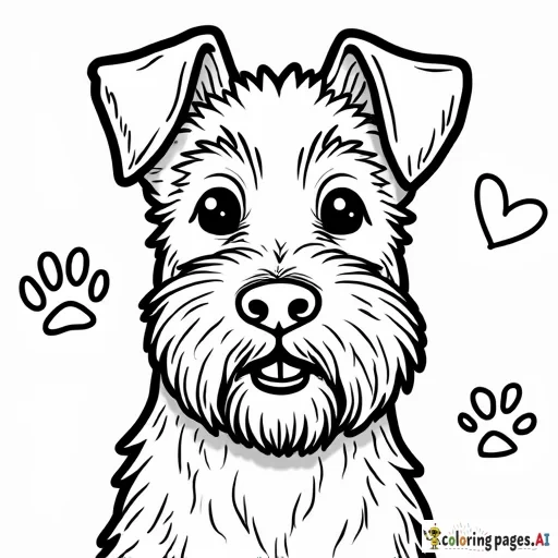a schnauzer, blue heeler mix with hearts and paw prints just face
