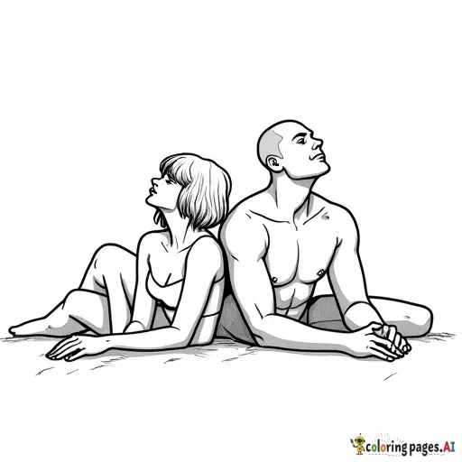 a short-haired woman curvy  and a taller man with a shaved head wiry build slender laying next to each other looking up at the sky