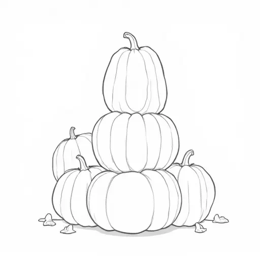 A silhouette of a randomly stacked group of pumpkins.