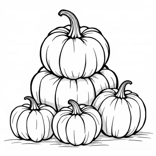 A silhouette of a randomly stacked group of pumpkins.