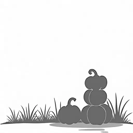 A silhouette of a small stack of pumpkins in various sizes