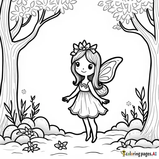 A simple cartoony cute small fairy in a Forrest in a fantasy land
