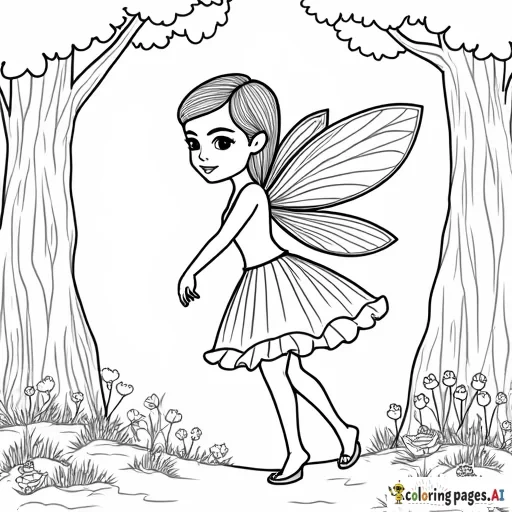 A simple cartoony fairy in a Forrest in a fantasy land