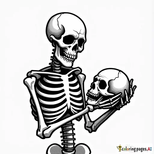 a skeleton holding a skull